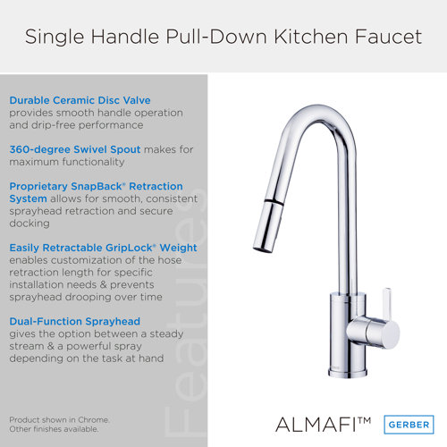 Gerber Amalfi Pull Down Single Handle Kitchen Faucet & Reviews Wayfair